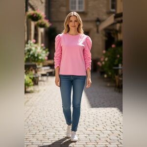 Brave+True Gracie Puff Sleeve Top XS Pink Cotton NWT $98 Australian Designer